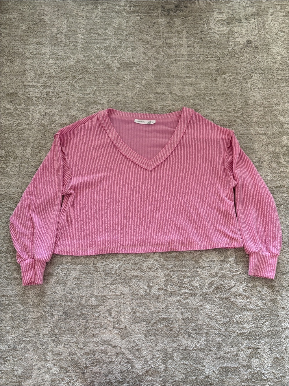 Altar'd State Pink Ribbed V-Neck Sweater Top